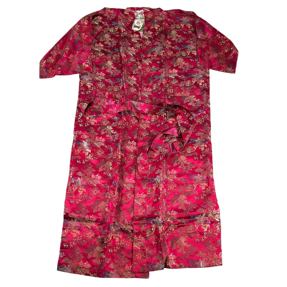 Vintage Peony Brand Shanghai China Floral Asian Robe Dress Size 42 Rayon NWT NEW